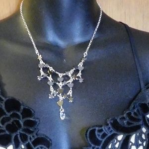 Hematite Hearts Stars Teardrop Crystal Faceted Sterling Silver Chain Necklace